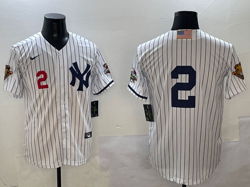 Men New York Yankees #2 No Name White Stripe Throwback Game 2025 Nike MLB Jersey style 5
